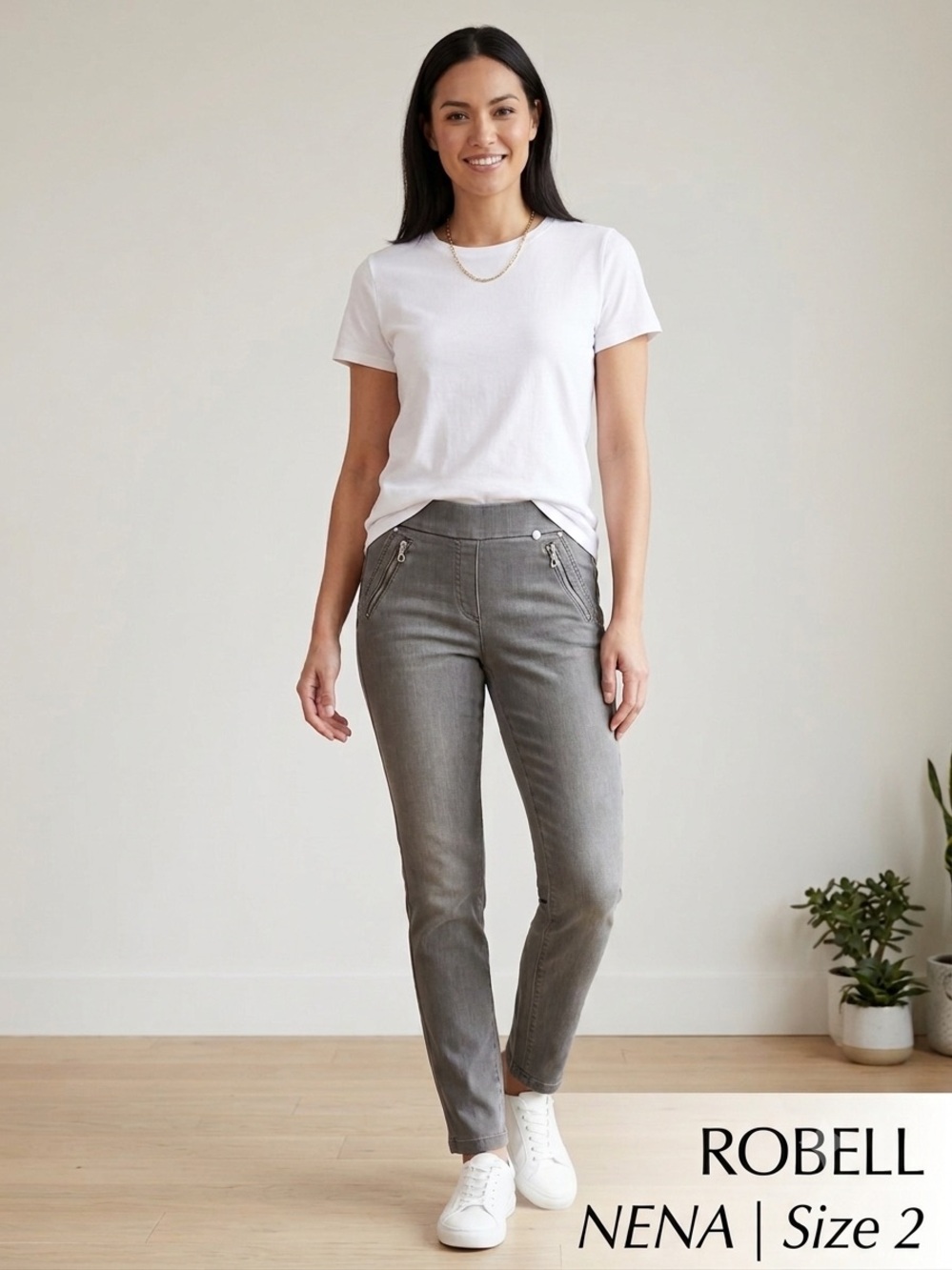 Robell Nena Slim Zip-Accent Jeans in Gray
